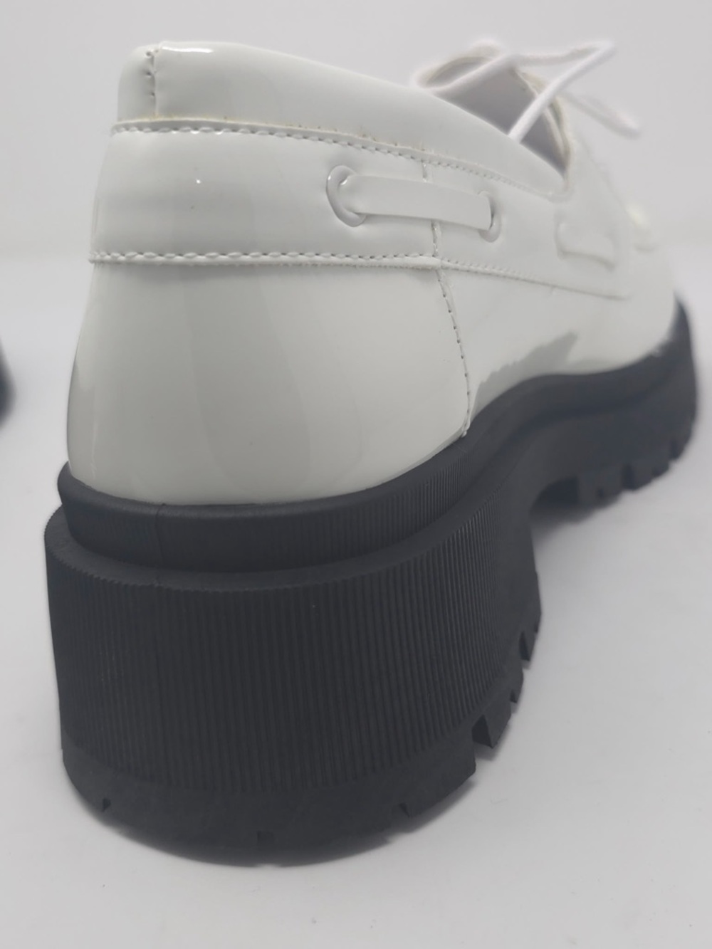 White Patent Chunky Lug Sole Lace-Up Loafers Faux Leather - Picture 8 of 10